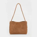 Zenia Shoulder Bag | Camel Brown Suede